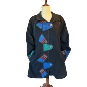 Vintage CB Wraps Wool Blend Coat | Black Colorblock Patchwork Statement | Size M